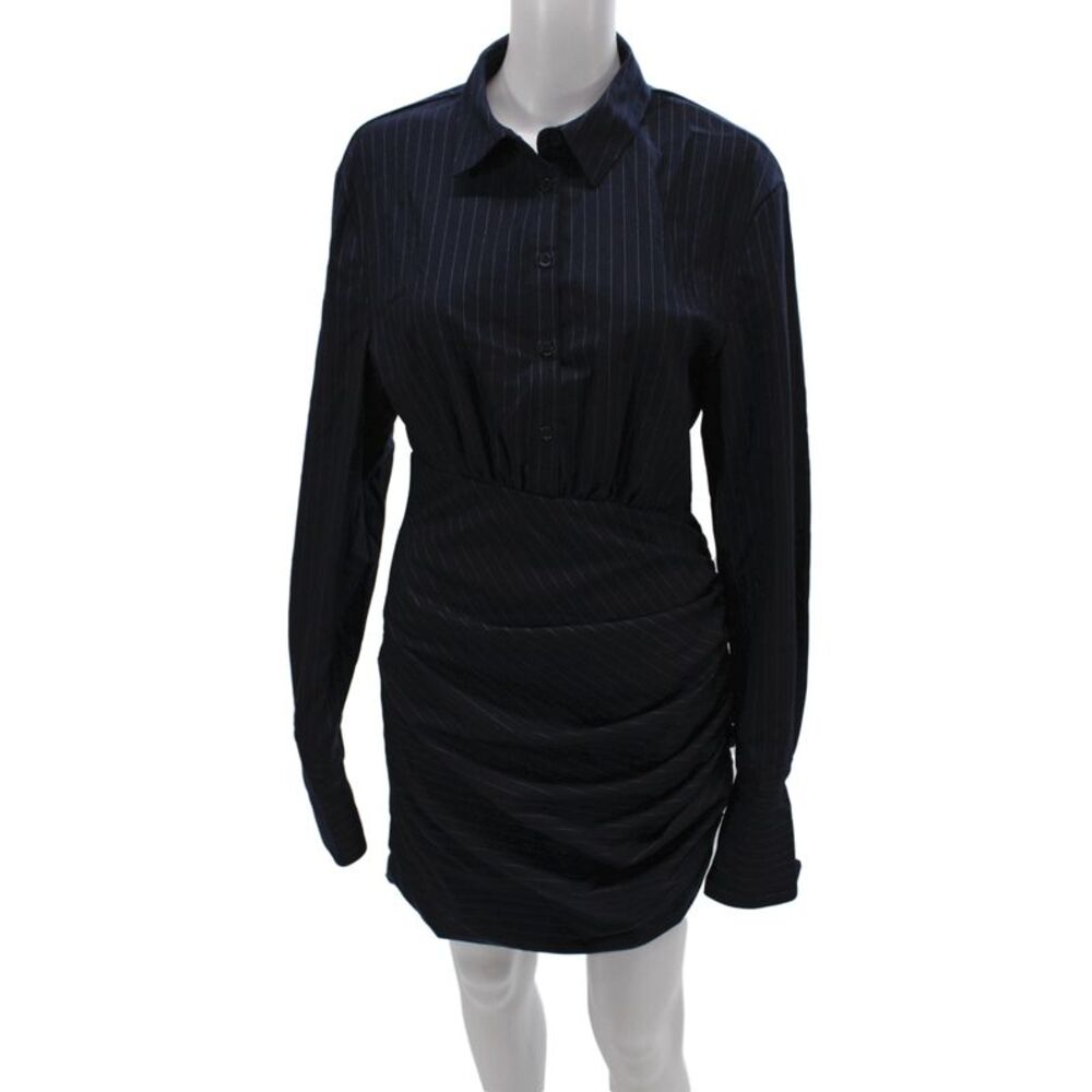 Bardot Womens Striped Blue Shirt Dress Long Sleeve Collared Button Short Size M